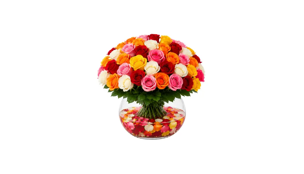 100 Mixed Rose Vase Arrangement